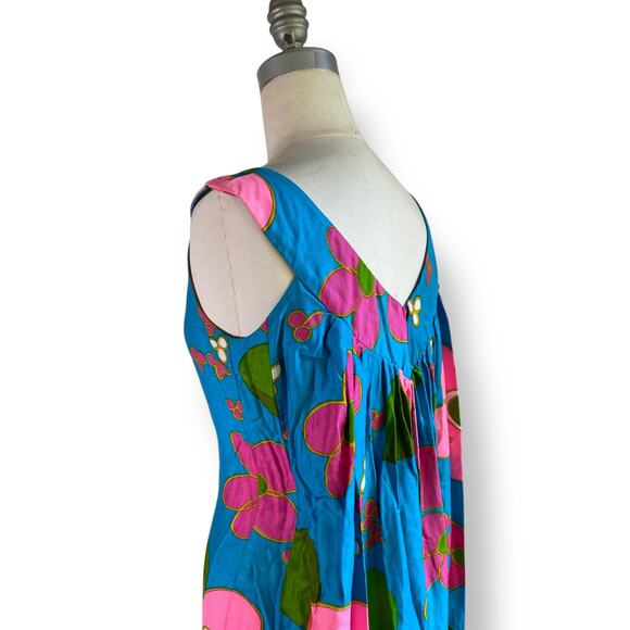 Vtg 1960s Alice Polynesian Hawaiian Floral Waterfall Sleeveless Maxi Dress | S - Picture 2 of 13